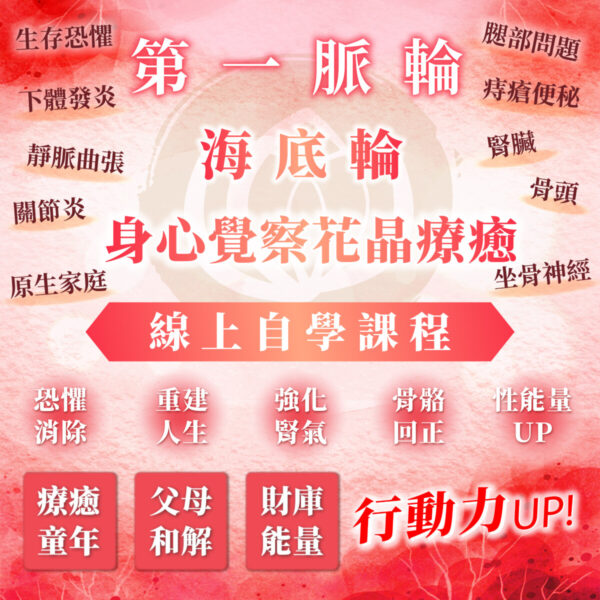 【第一脈輪－海底輪：原生家庭0～7歲的兒時創傷】之身心覺察花晶療癒線上自學課程
