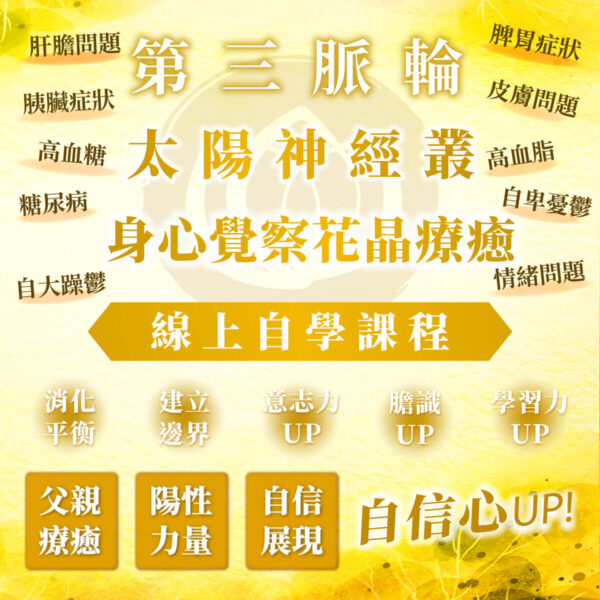 【第三脈輪－太陽神經叢：消化系統的陰陽情緒印記】之身心覺察花晶療癒線上自學課程