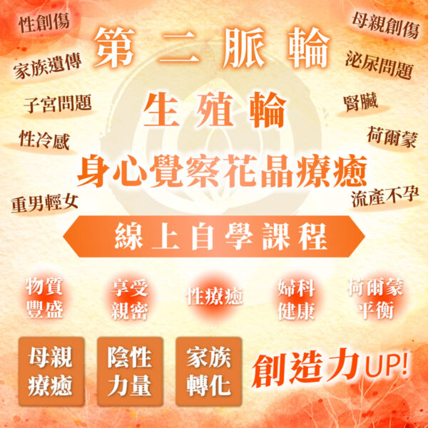 【第二脈輪－生殖輪：母親課題與胚胎時期創傷】之身心覺察花晶療癒線上自學課程